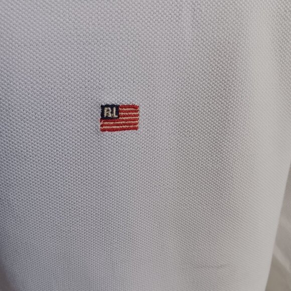 Vintage Mens Polo Shirt 2XL 90s RALPH LAUREN WHITE KNIT TINY FLAG LOGO SHIRT - Picture 3 of 5